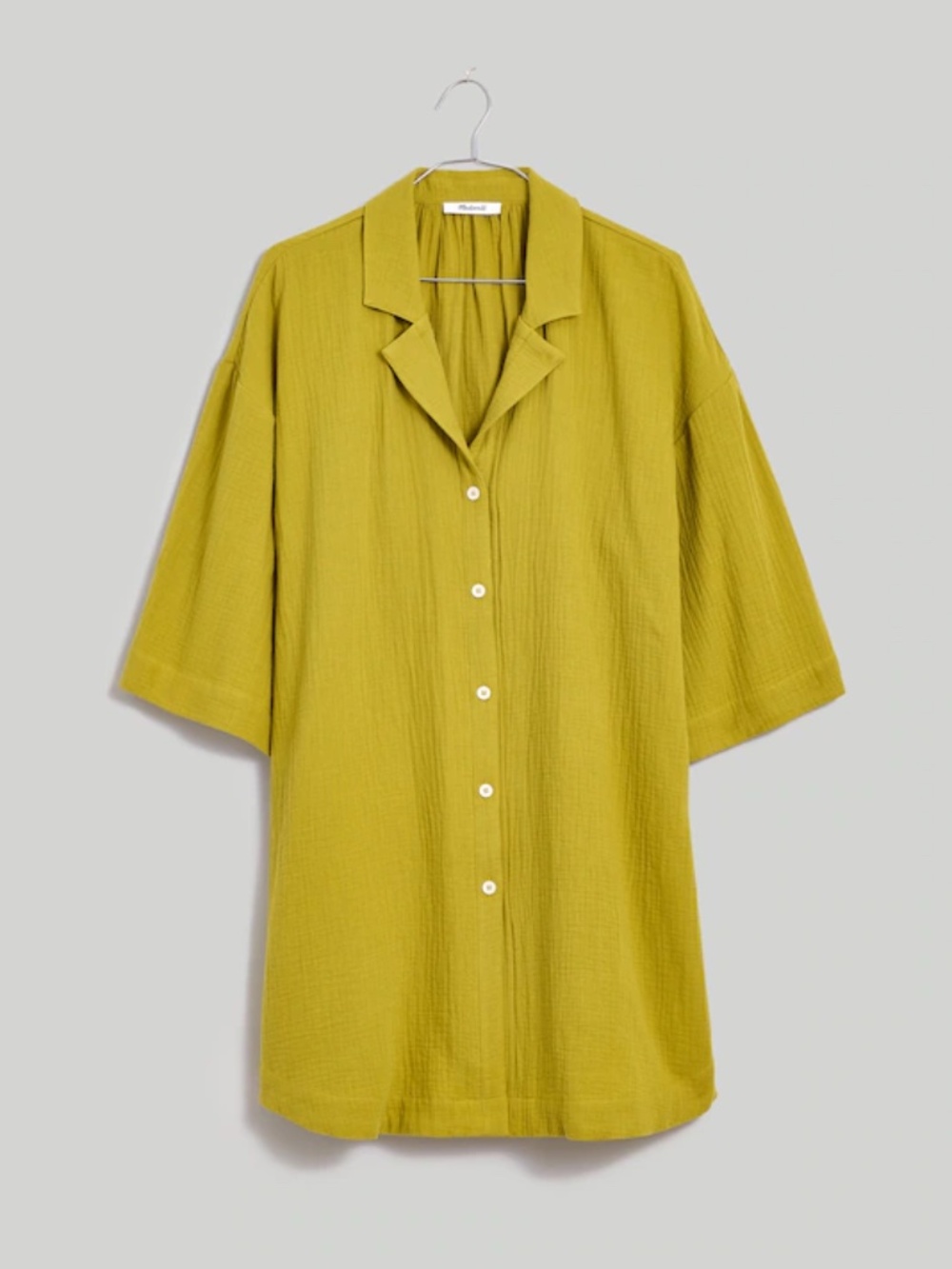 Madewell Crinkle Cotton Cover-Up Mini Shirtdress in Lime